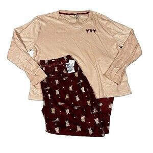 NWT ED Ellen DeGeneres Pajamas Set Womens XL Pink Maroon French Bulldog Lounge